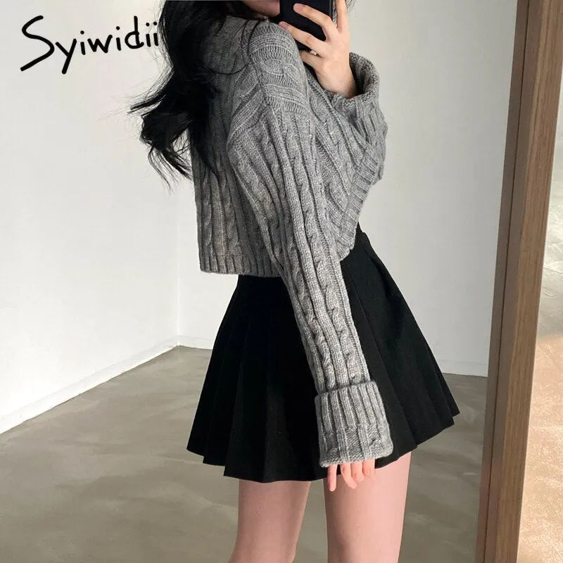 Joskaa Vintage Criss Cross Woman Crop Sweaters Autumn Winter 2024 Pullovers Long Sleeve Knitted Tops Harajuku Casual Jumpers