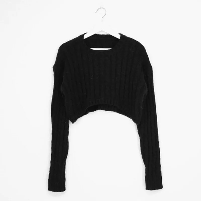 Joskaa Vintage Criss Cross Woman Crop Sweaters Autumn Winter 2024 Pullovers Long Sleeve Knitted Tops Harajuku Casual Jumpers