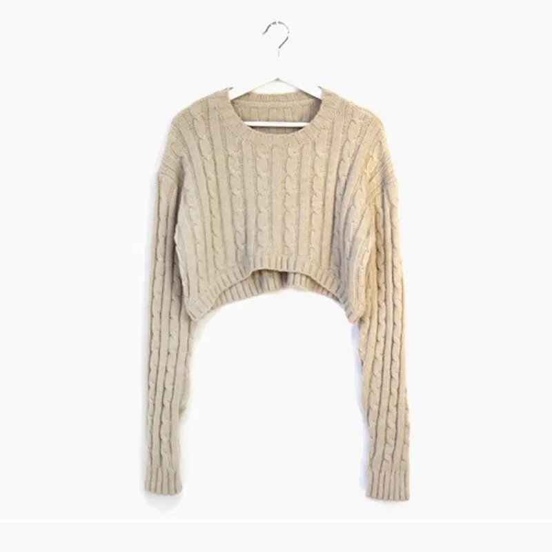 Joskaa Vintage Criss Cross Woman Crop Sweaters Autumn Winter 2024 Pullovers Long Sleeve Knitted Tops Harajuku Casual Jumpers