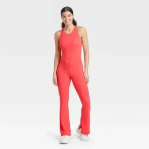 JoyLab Women's High Neck Flare Active Bodysuits Yoga Gym Workout Jumpsuit