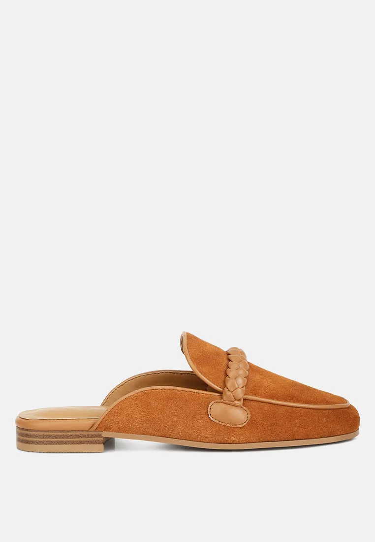 Lavinia Suede Leather Braided Detail Mules In Tan