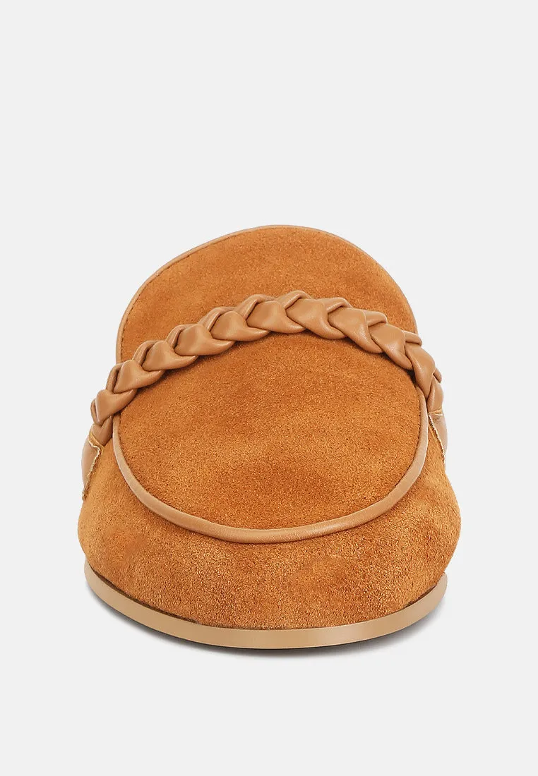 Lavinia Suede Leather Braided Detail Mules In Tan