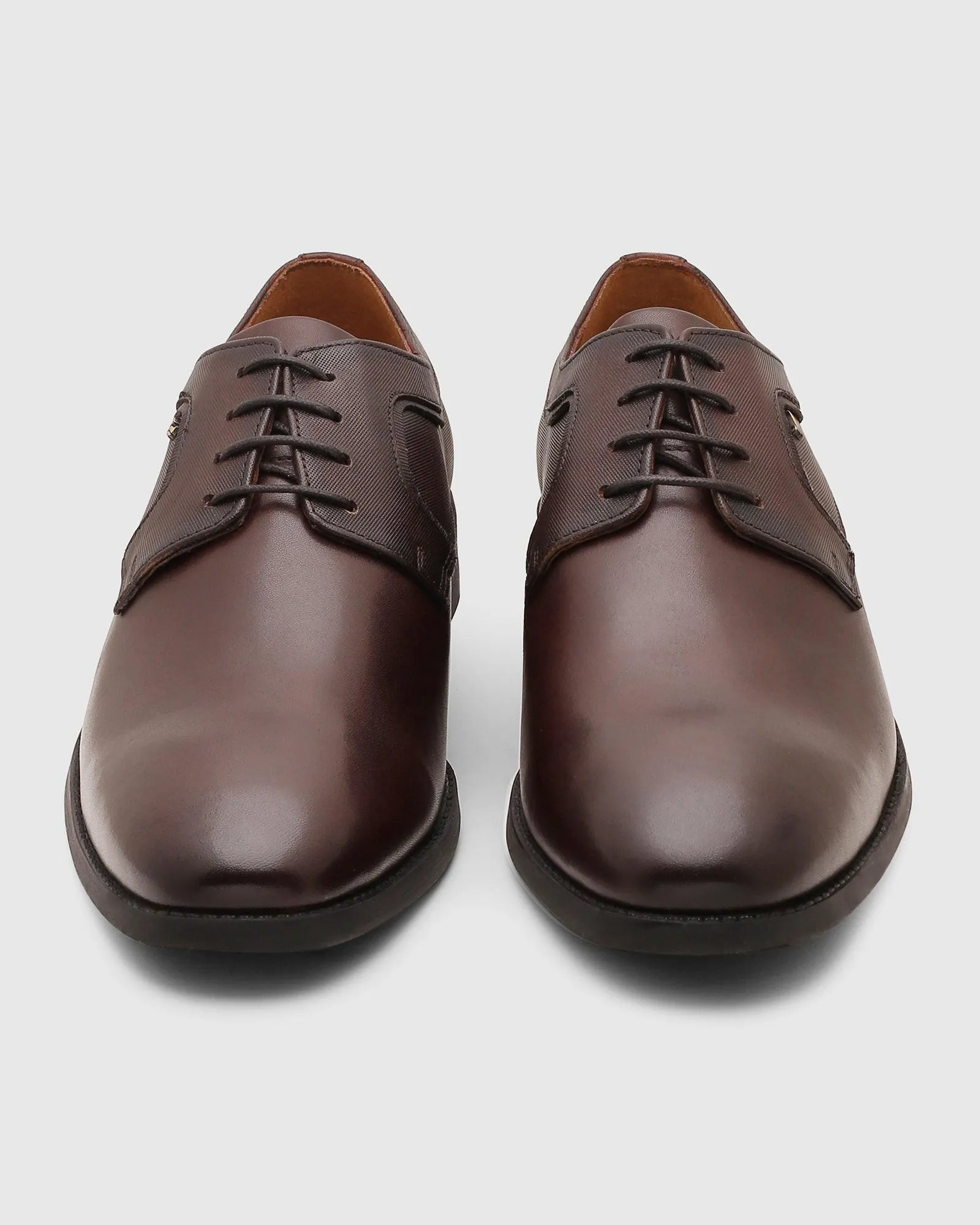 Leather Burgundy Solid Derby Shoes - Quddor