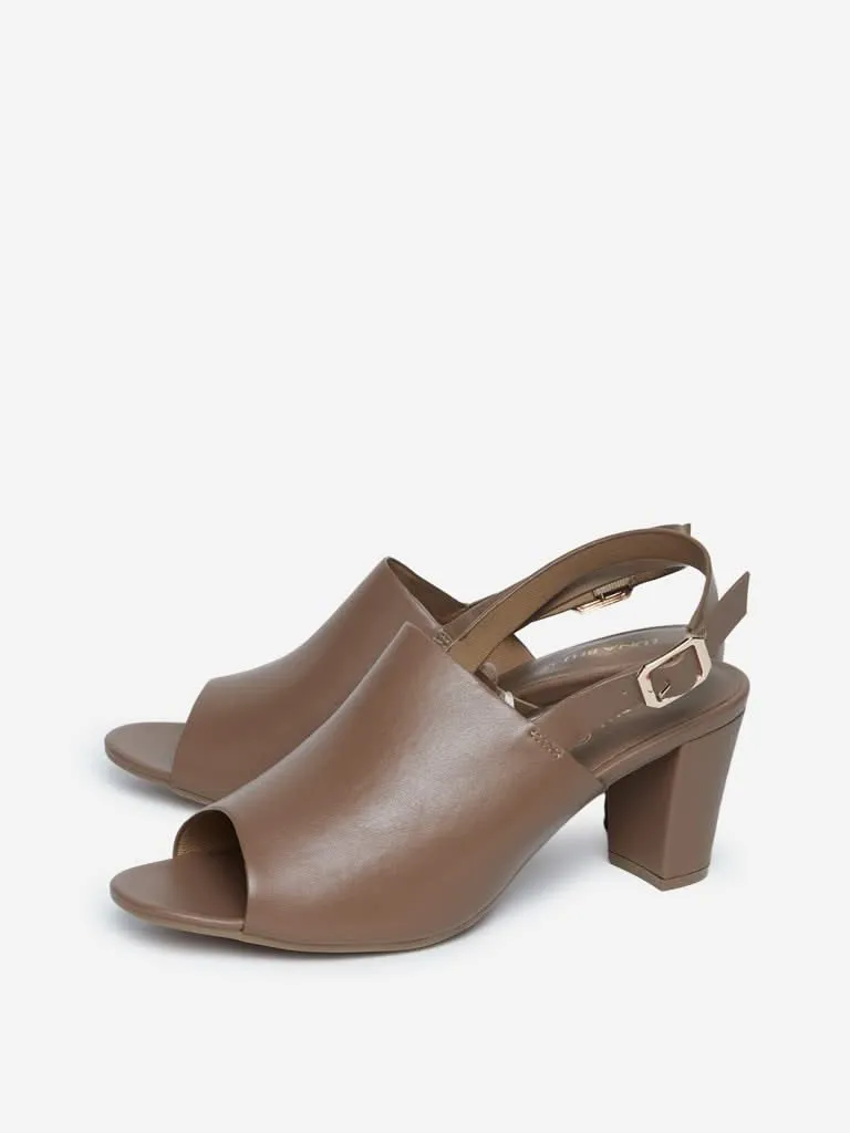 LUNA BLU Taupe Peep-Toe Block Heel Sandals