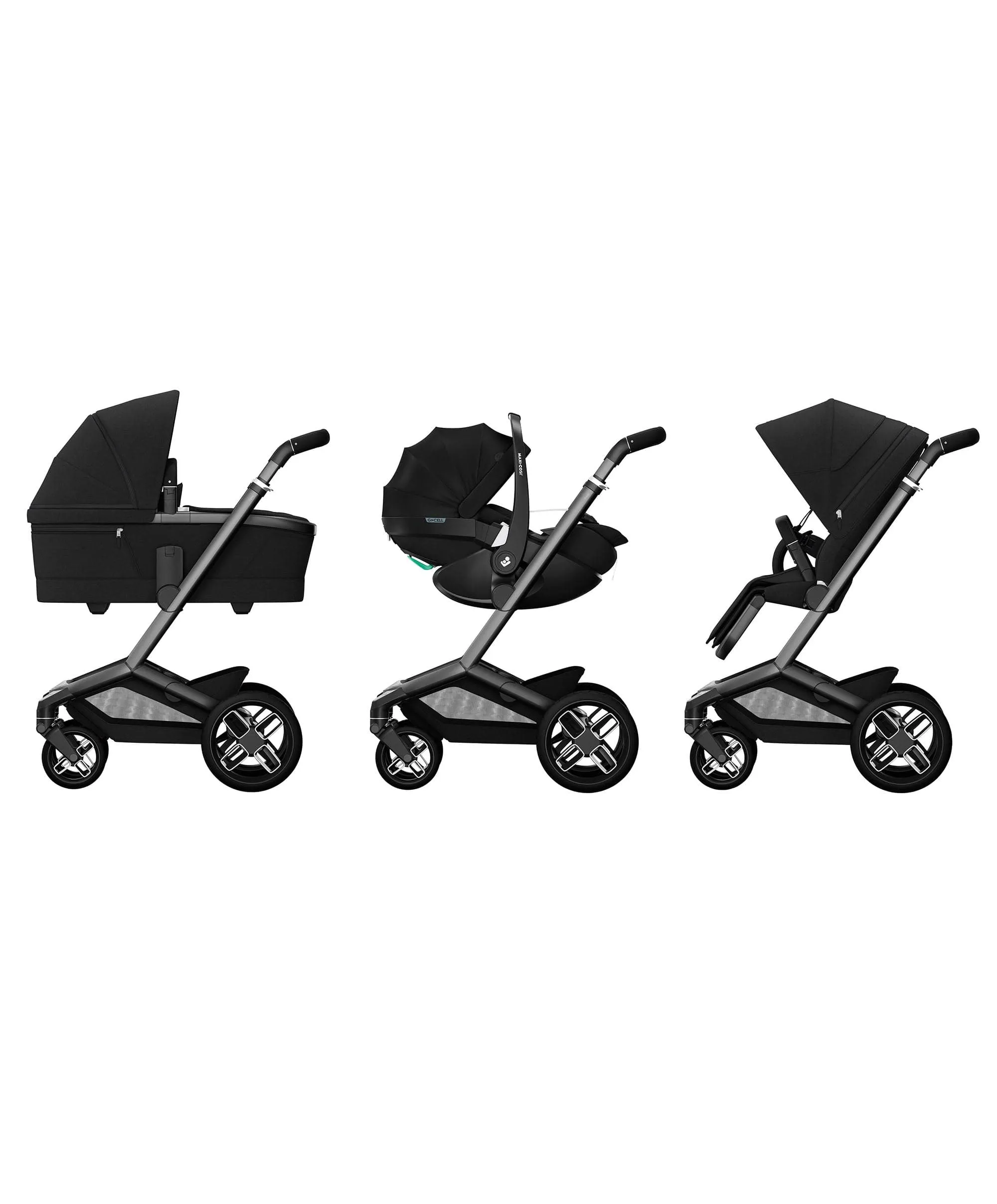 Maxi Cosi Fame Premium Pushchair Bundle with Pebble 360 Pro 2 Car Seat & Base – Black with Black Wheels