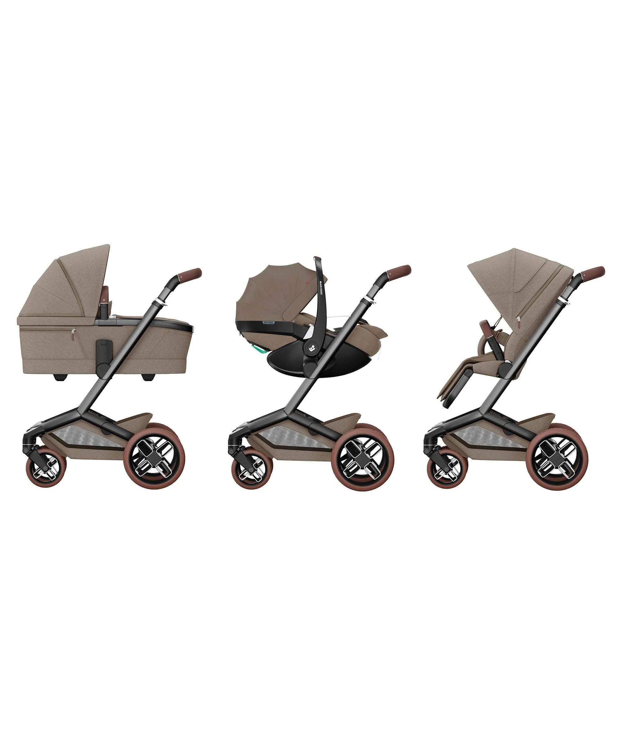 Maxi Cosi Fame Premium Pushchair Bundle with Pebble 360 Pro 2 Car Seat & Base – Truffle with Brown Wheels