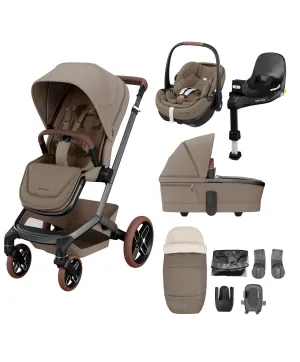 Maxi Cosi Fame Premium Pushchair Bundle with Pebble 360 Pro 2 Car Seat & Base – Truffle with Brown Wheels