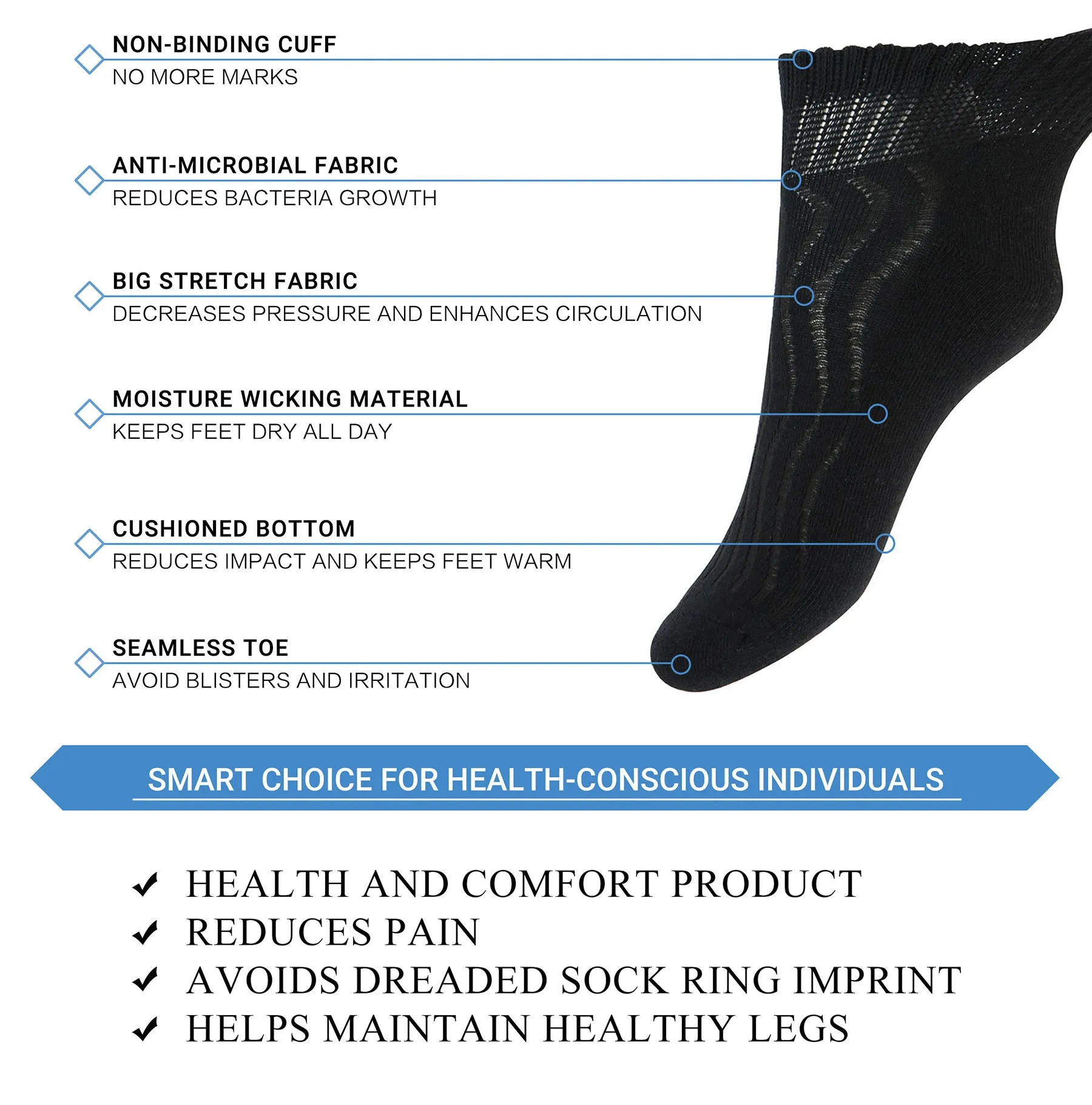 MD Cotton Non-Binding Ankle Diabetic Socks Cushion Loose