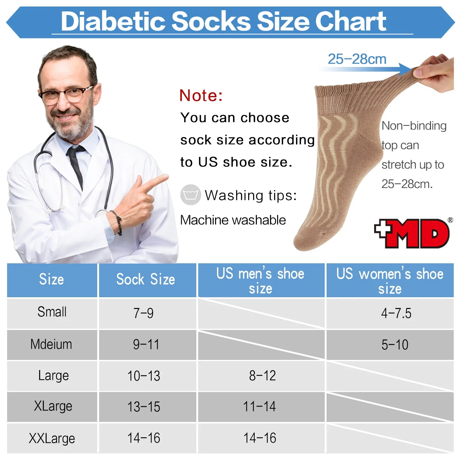 MD Cotton Non-Binding Ankle Diabetic Socks Cushion Loose