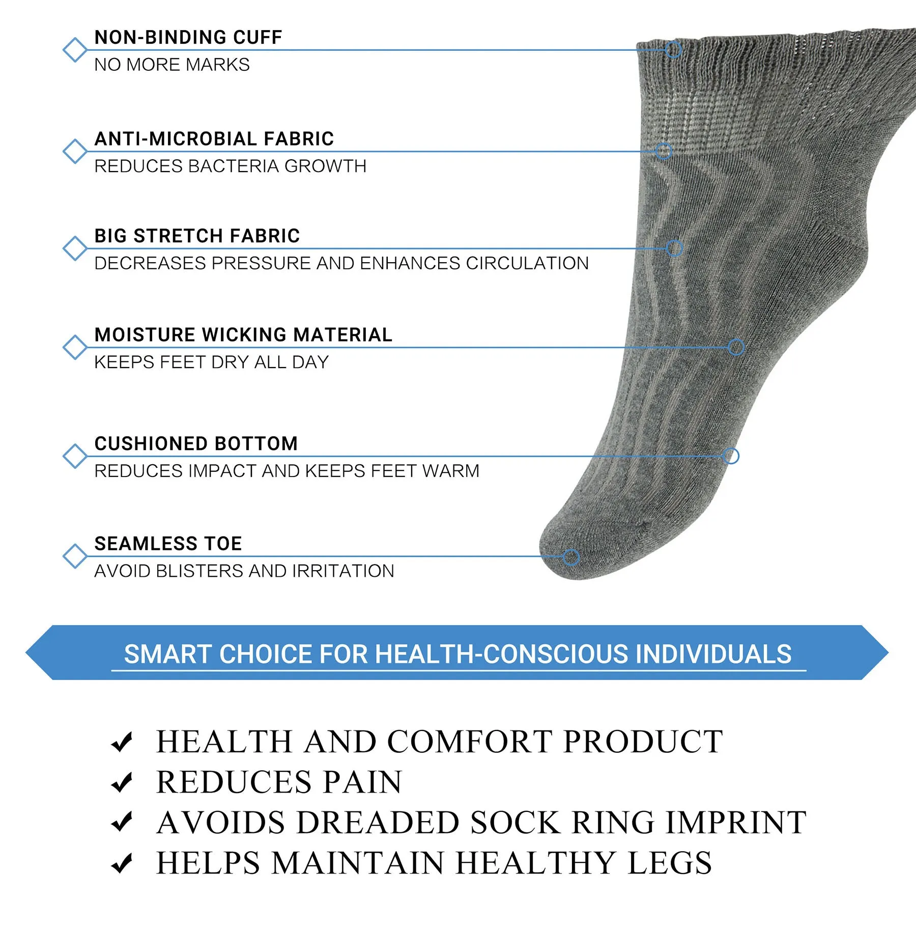 MD Cotton Non-Binding Ankle Diabetic Socks Cushion Loose