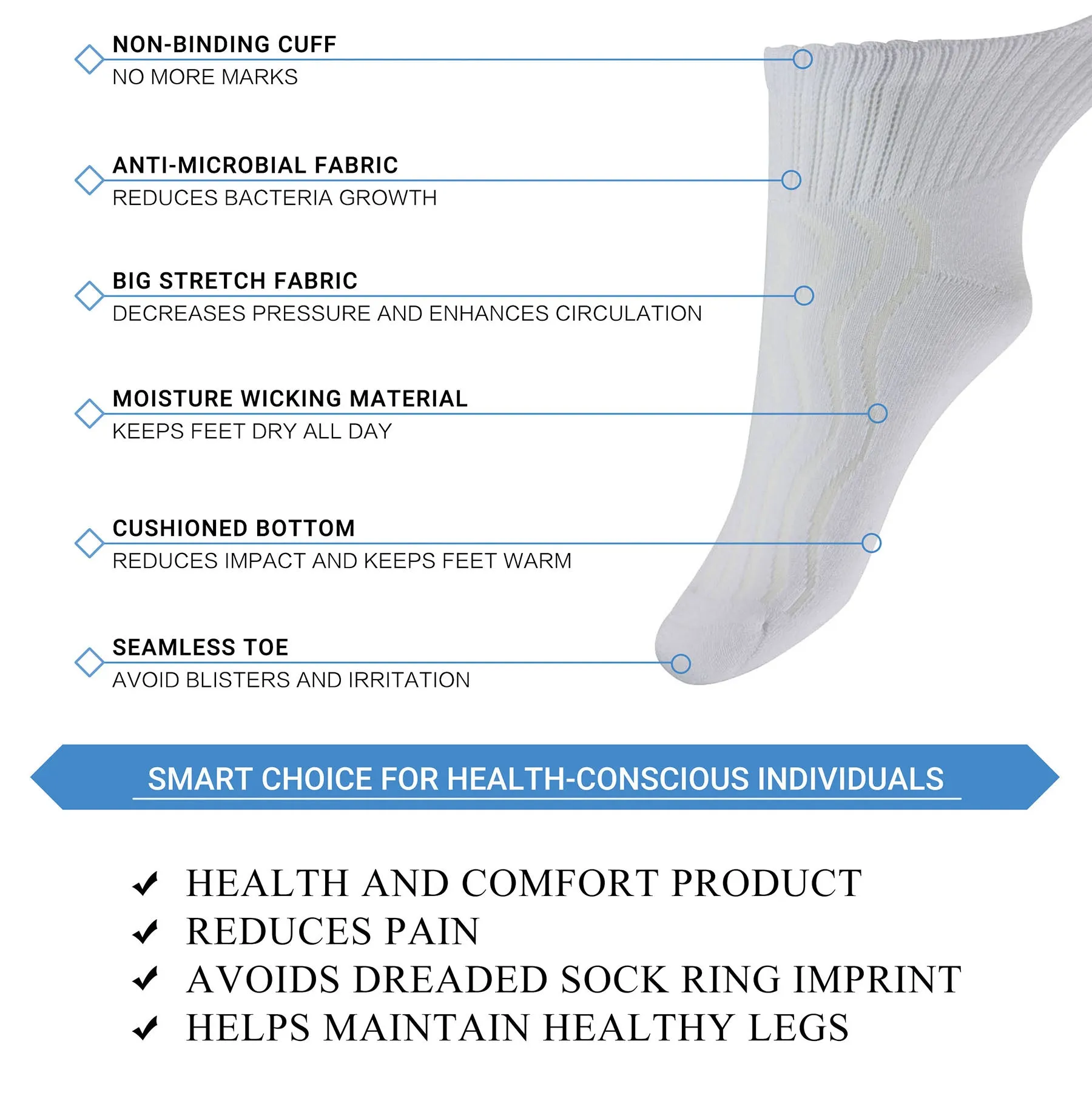 MD Cotton Non-Binding Ankle Diabetic Socks Cushion Loose