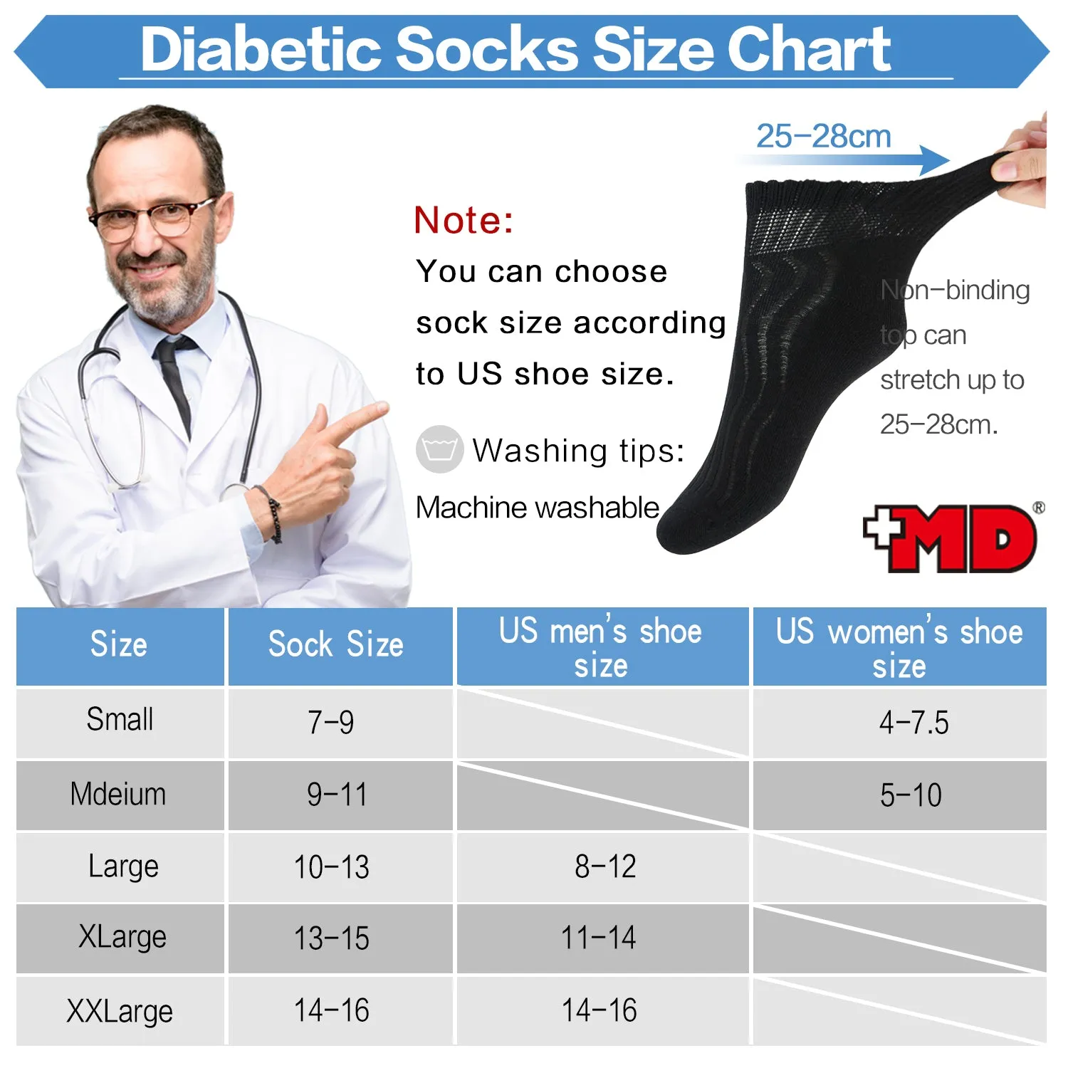 MD Cotton Non-Binding Ankle Diabetic Socks Cushion Loose