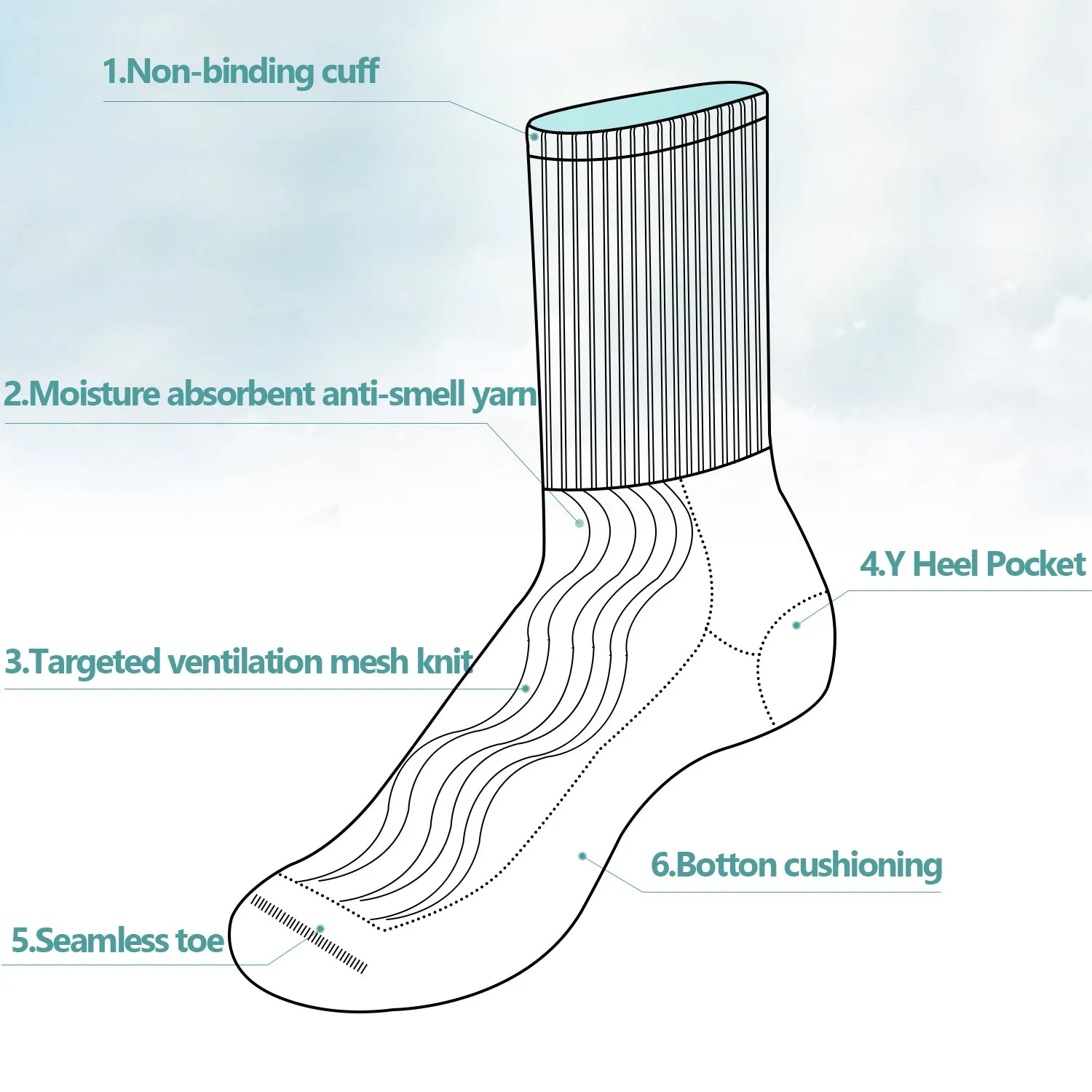 MD Cotton Non-Binding Crew Dress Socks with Cushion Sole (2 Pairs)