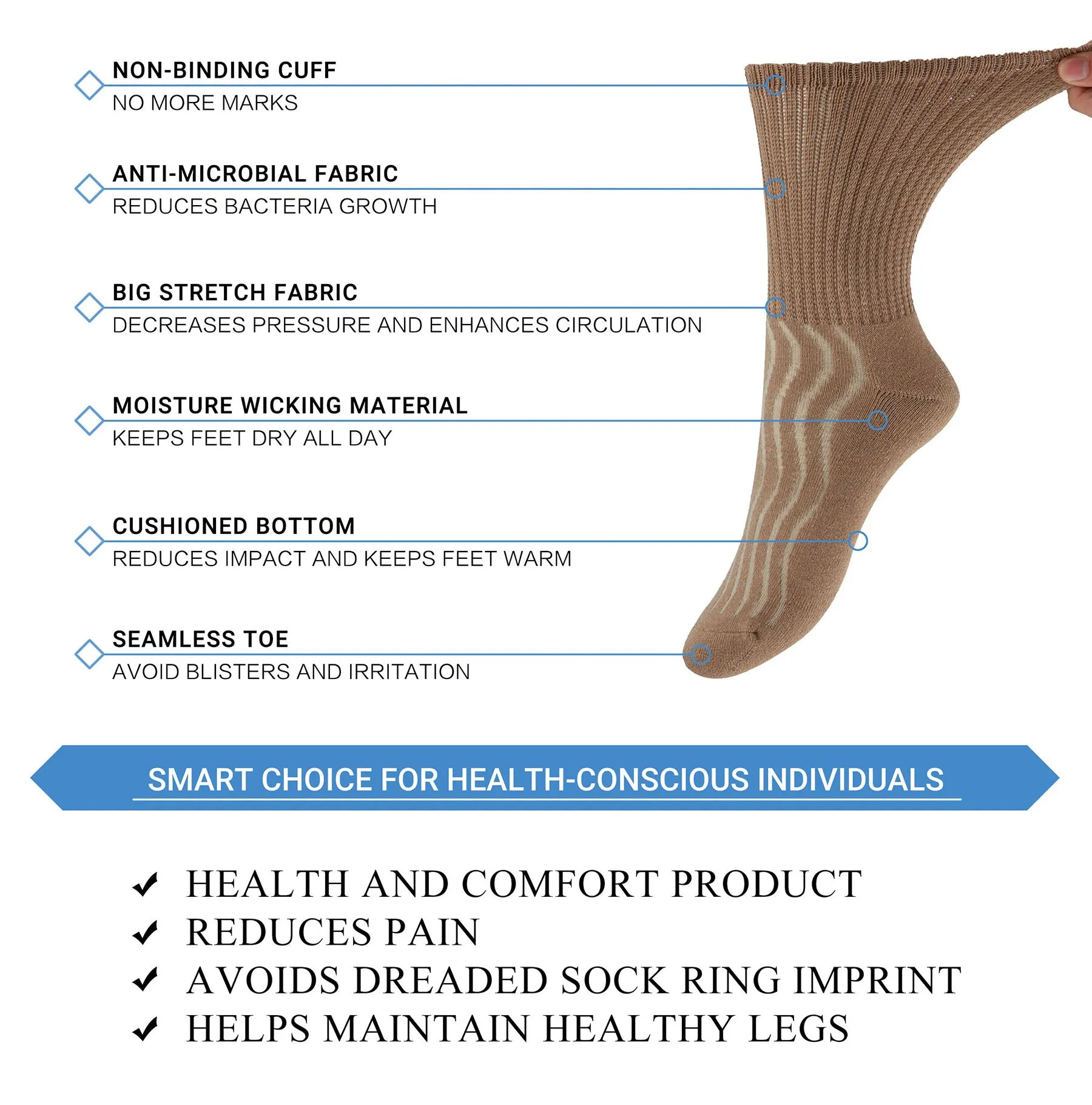 MD Cotton Non-Binding Crew Dress Socks with Cushion Sole (2 Pairs)