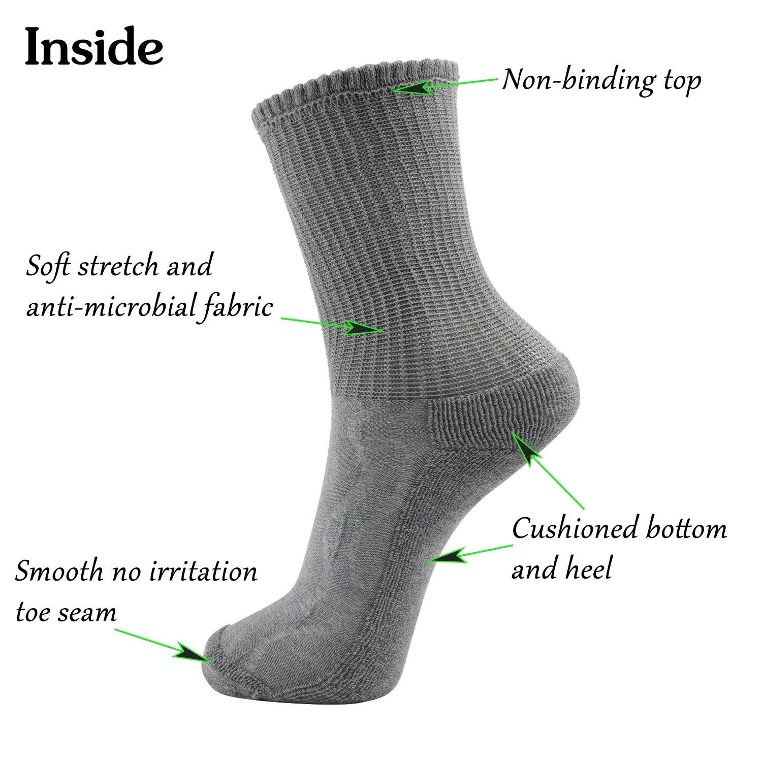 MD Cotton Non-Binding Crew Dress Socks with Cushion Sole (2 Pairs)