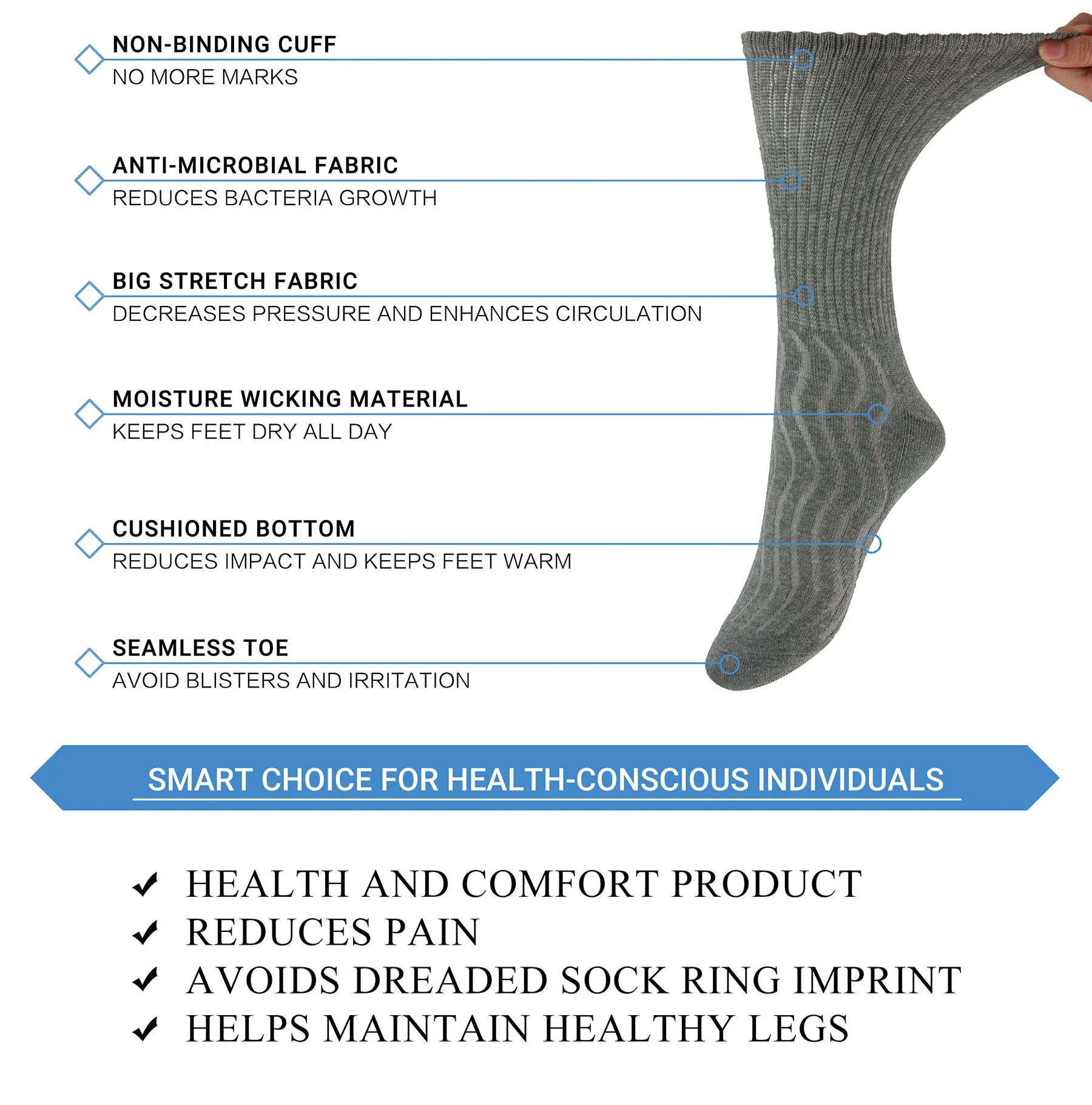 MD Cotton Non-Binding Crew Dress Socks with Cushion Sole (2 Pairs)