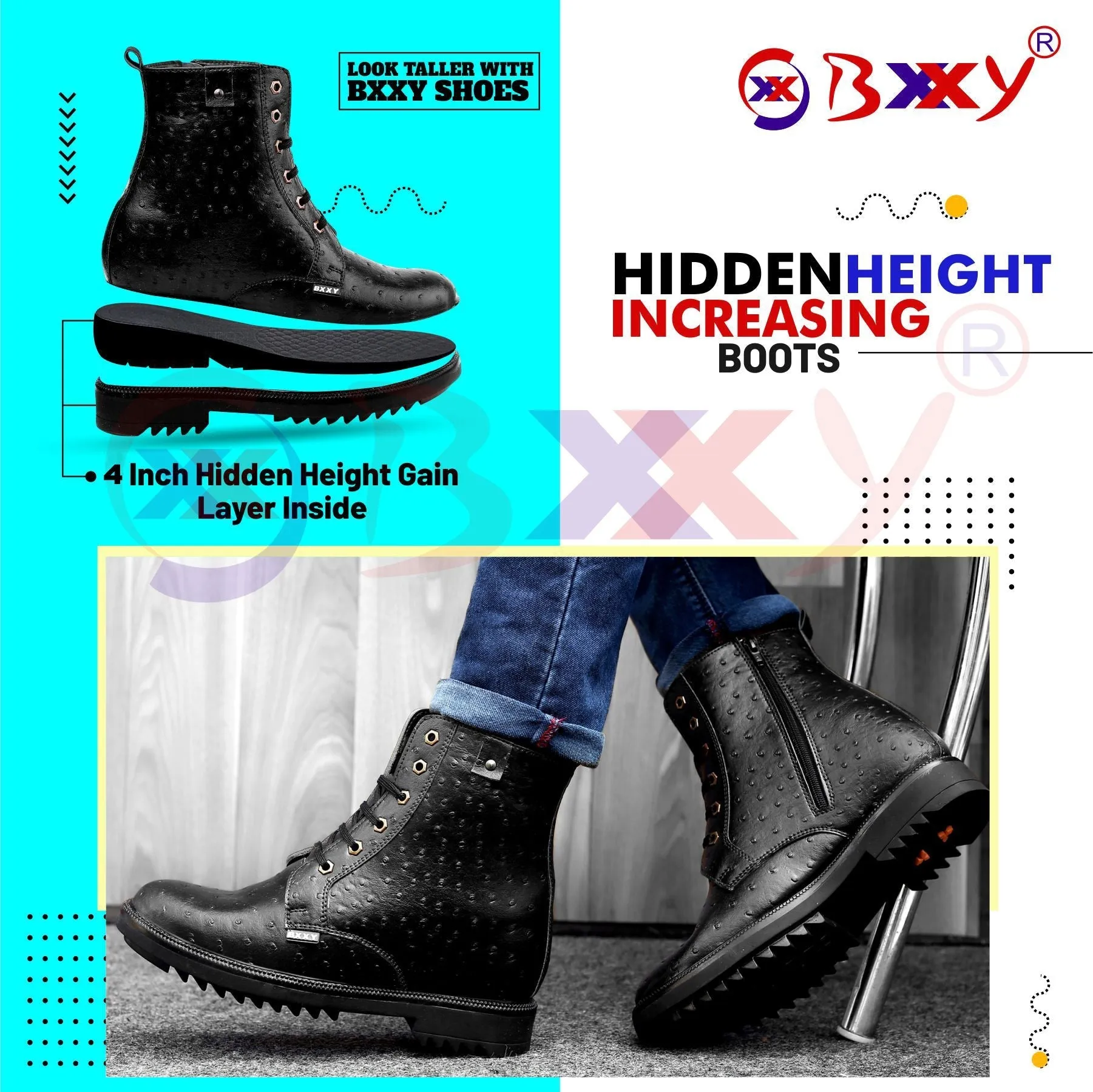 Men's 4 Inch Hidden Height Increasing Elevator Boots