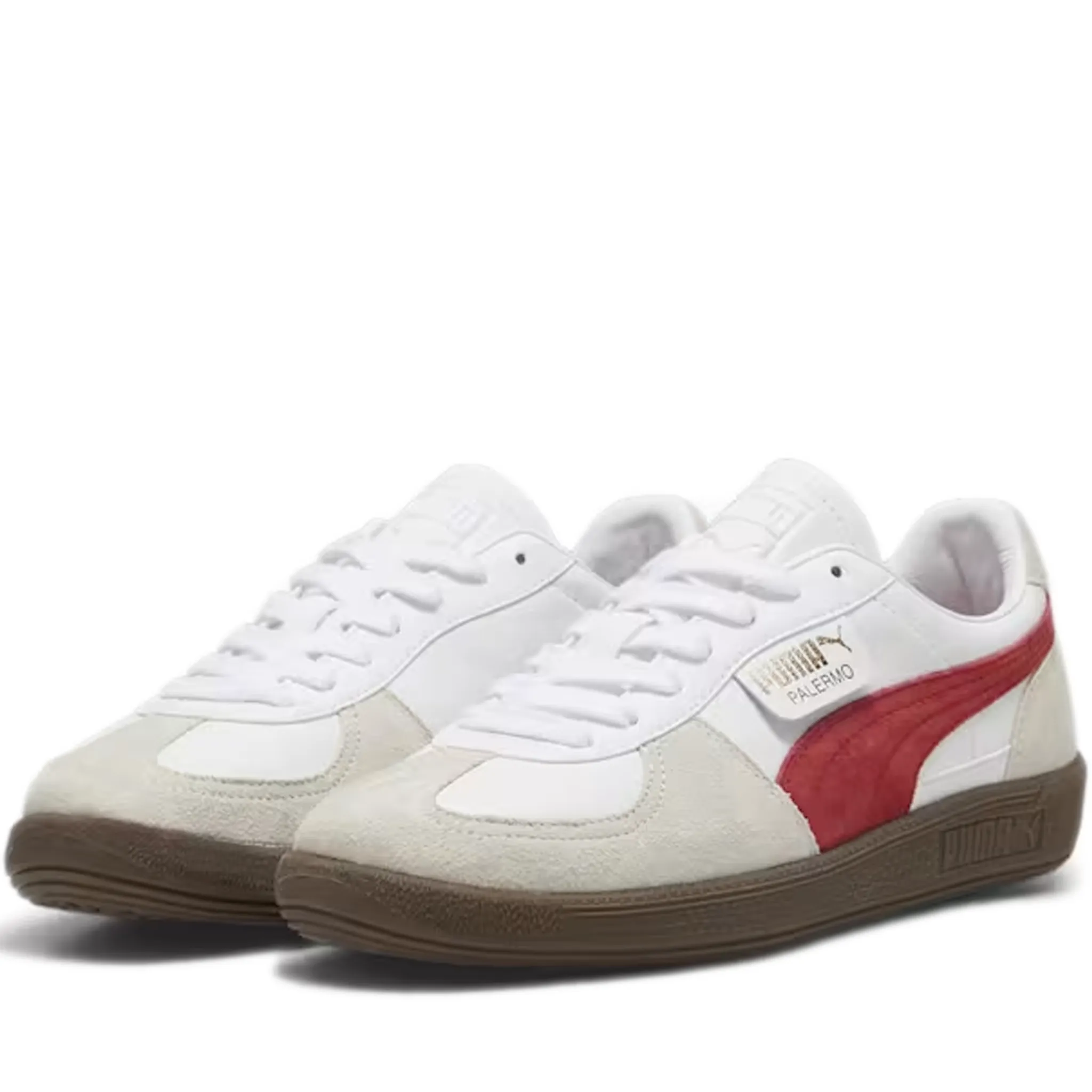 Men's Puma Palermo Leather Shoes - White/Vapor Grey/Club Red