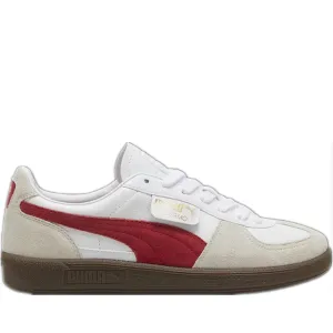 Men's Puma Palermo Leather Shoes - White/Vapor Grey/Club Red