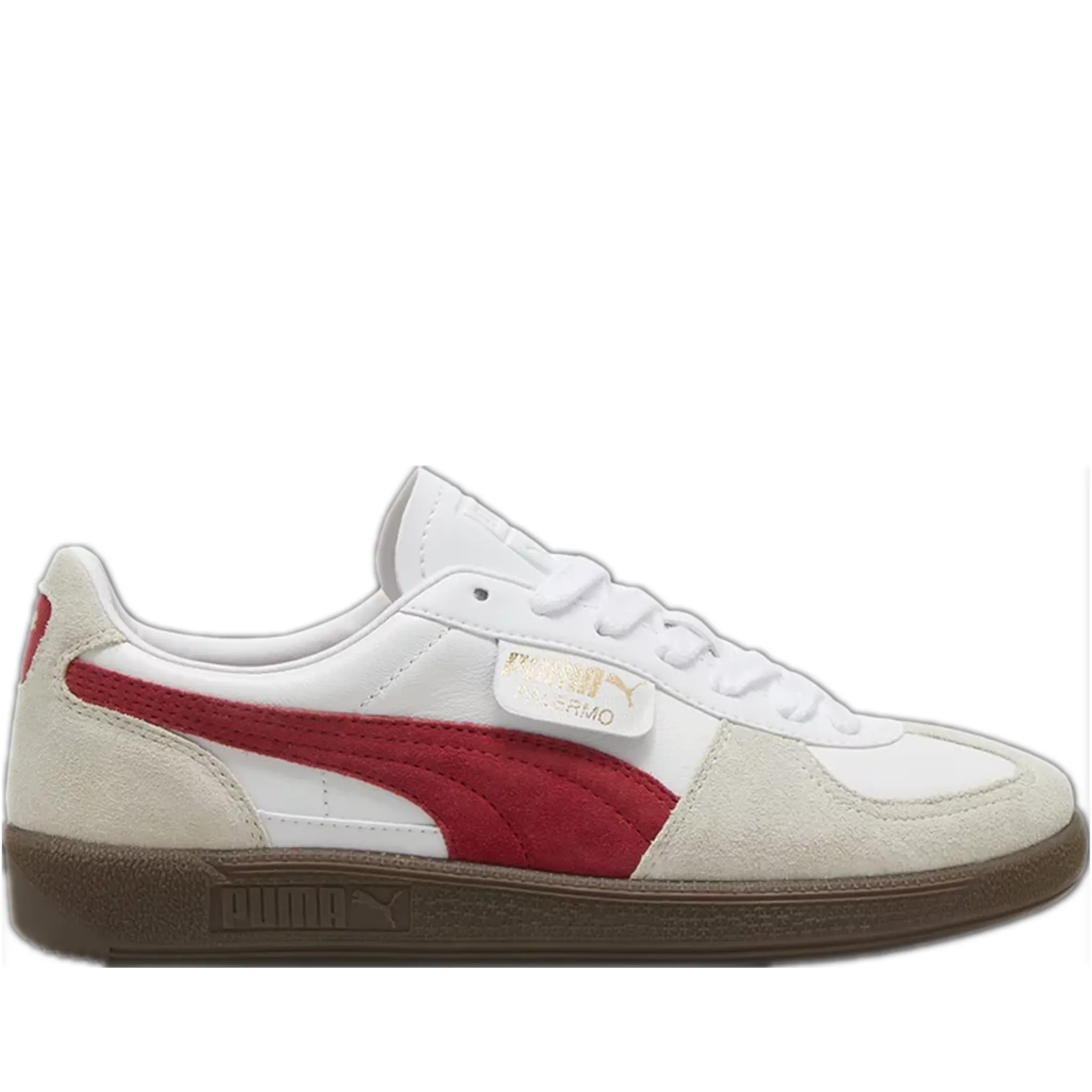 Men's Puma Palermo Leather Shoes - White/Vapor Grey/Club Red