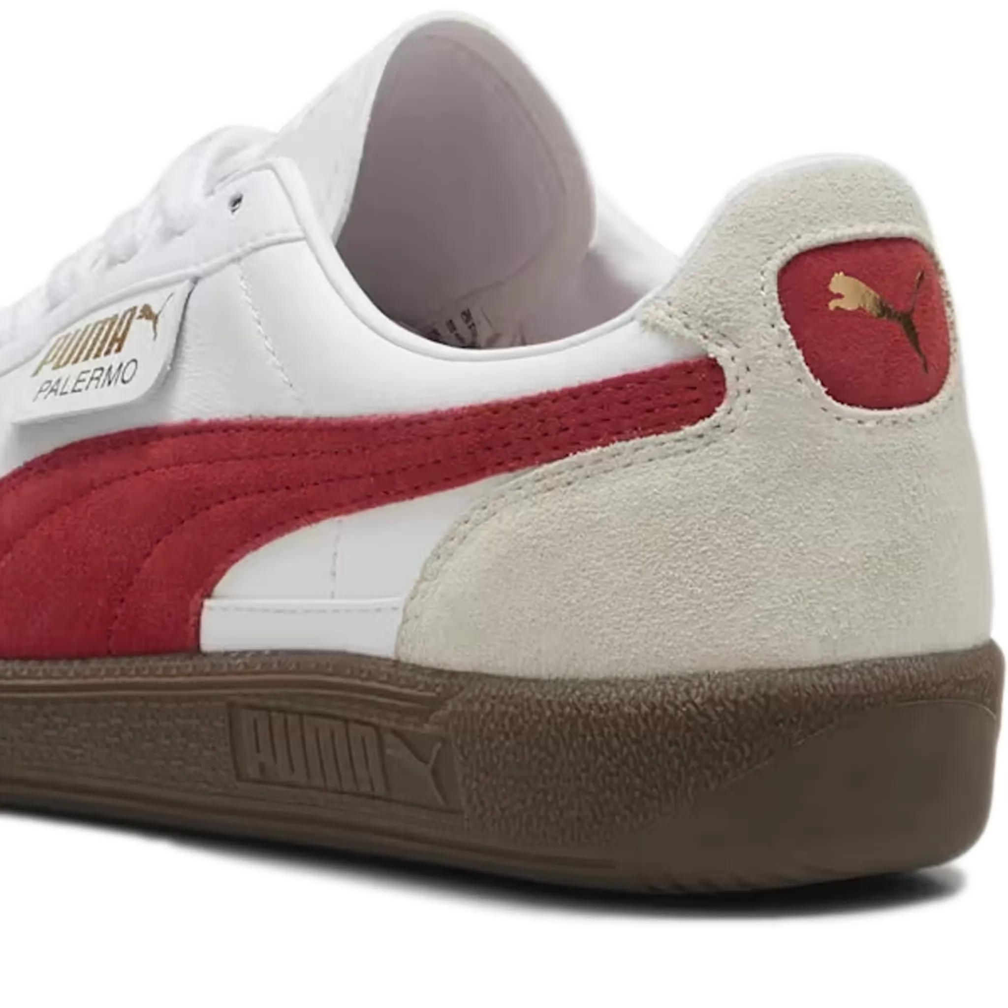 Men's Puma Palermo Leather Shoes - White/Vapor Grey/Club Red