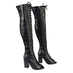 Milwaukee Leather MBL9421 Women's Black Lace-Up Knee-High Fashion Casual Boots with Open Toe