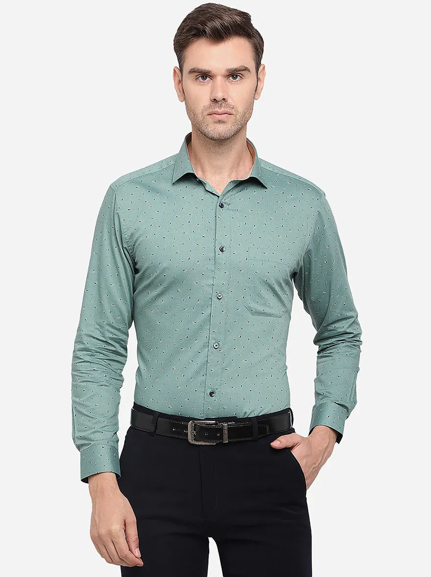 Mint Green Printed Slim Fit Formal Shirt | Greenfibre