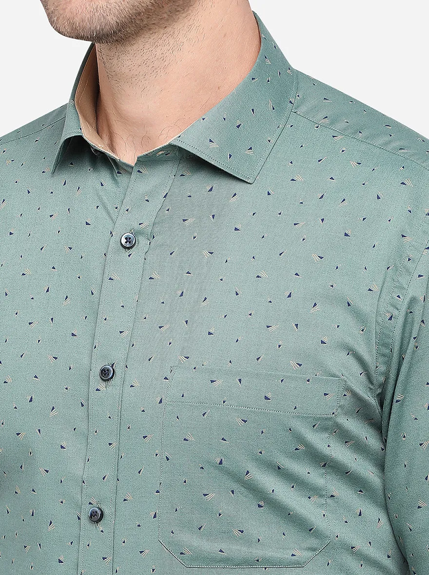 Mint Green Printed Slim Fit Formal Shirt | Greenfibre