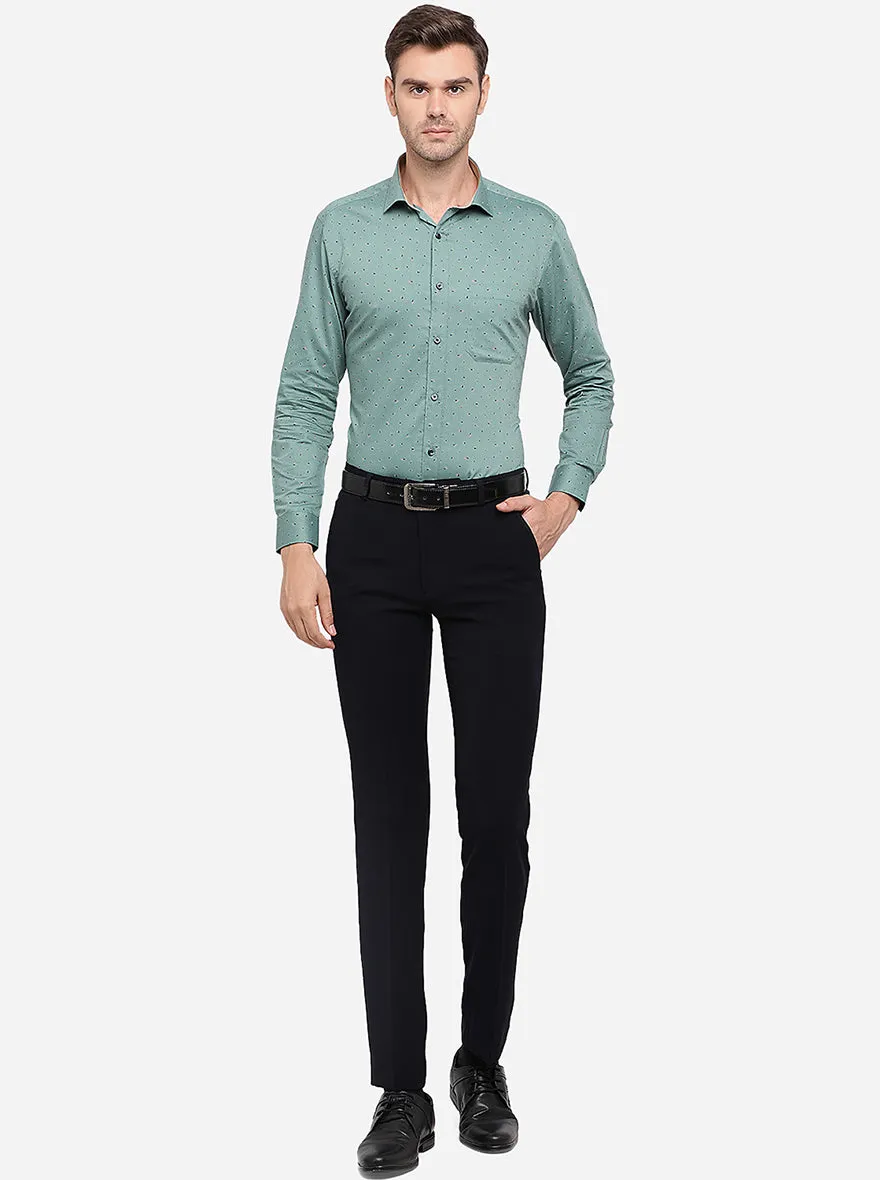 Mint Green Printed Slim Fit Formal Shirt | Greenfibre