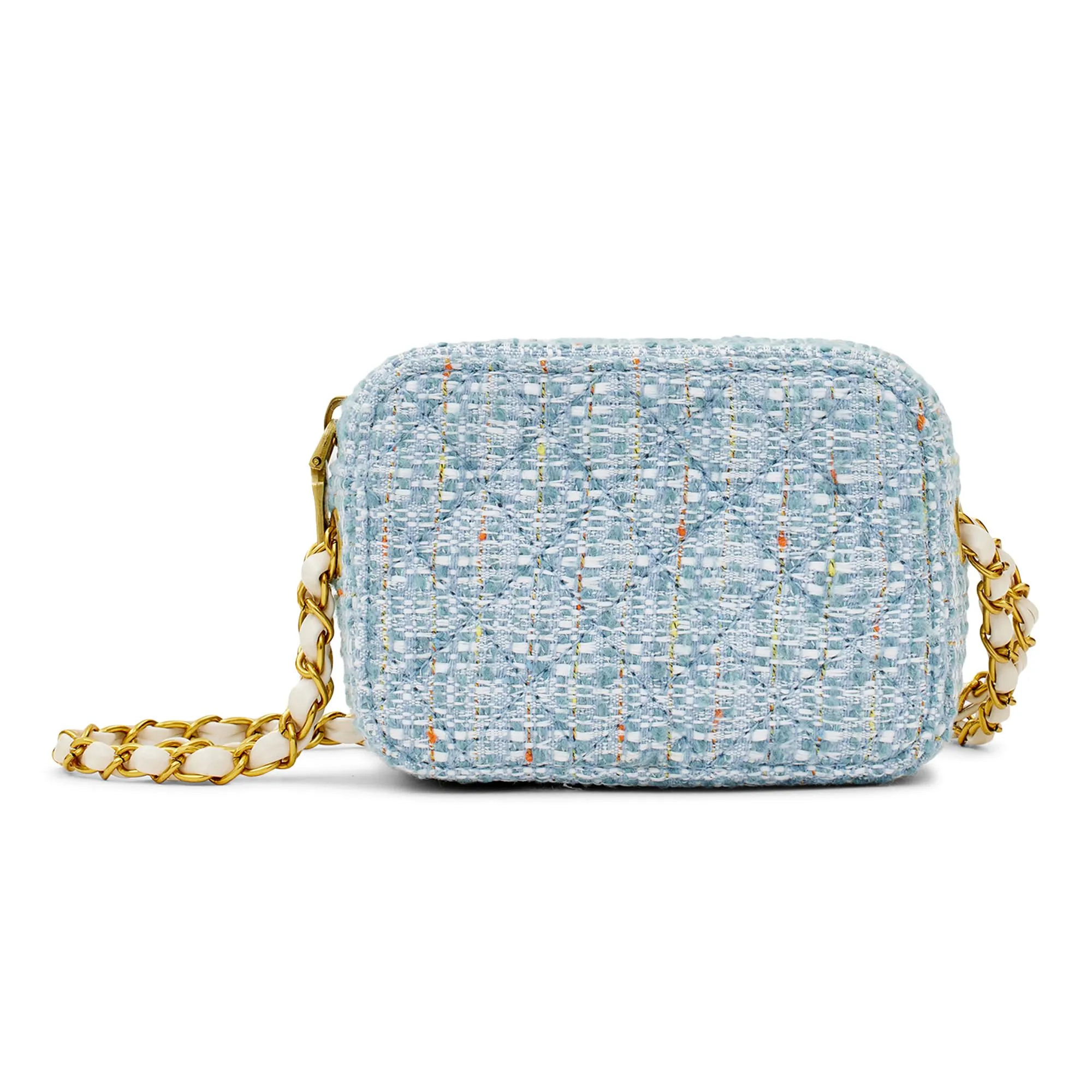 Miraggio Donna Tweed Mini Crossbody/Sling Camera Bag for Women (Tweed Blue)