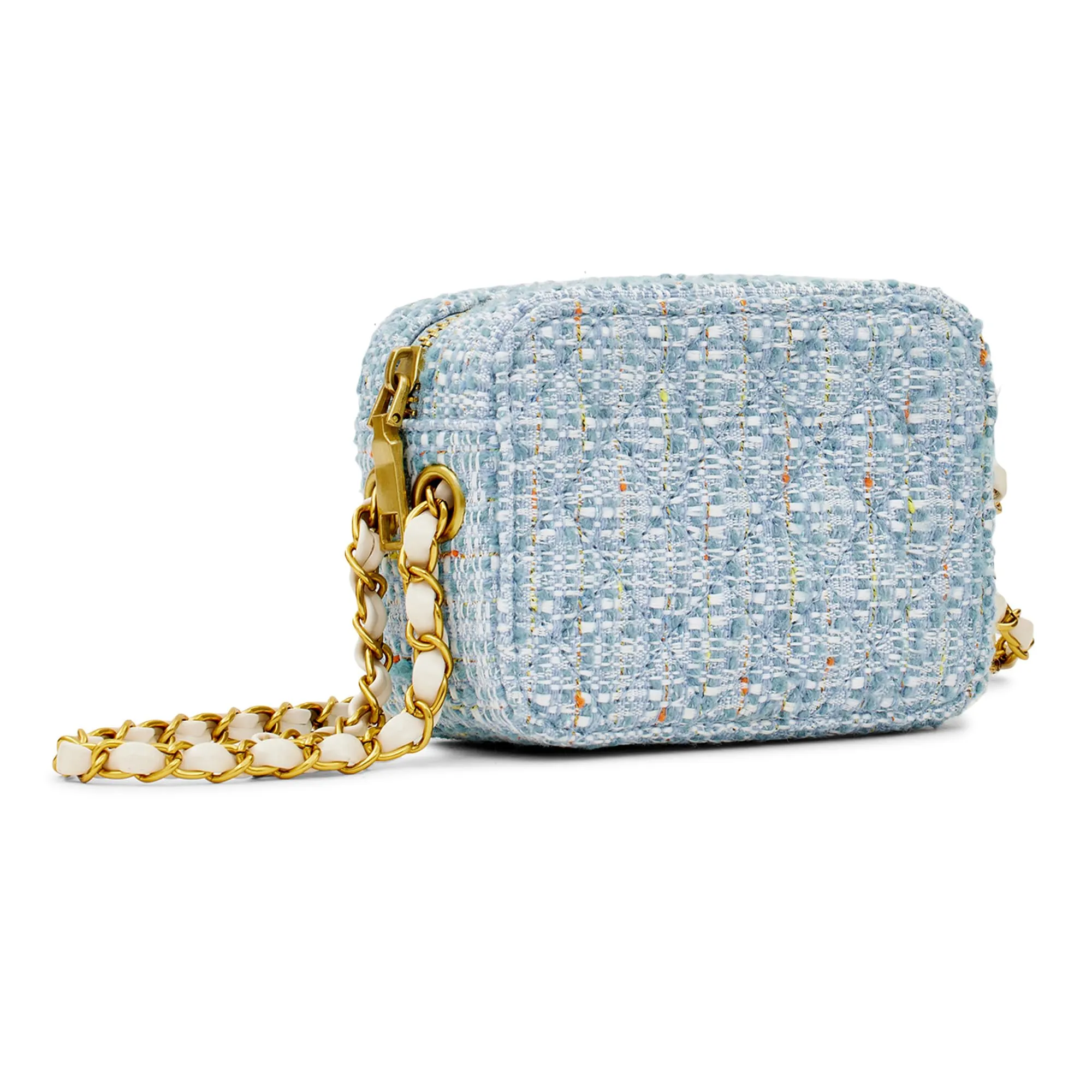 Miraggio Donna Tweed Mini Crossbody/Sling Camera Bag for Women (Tweed Blue)