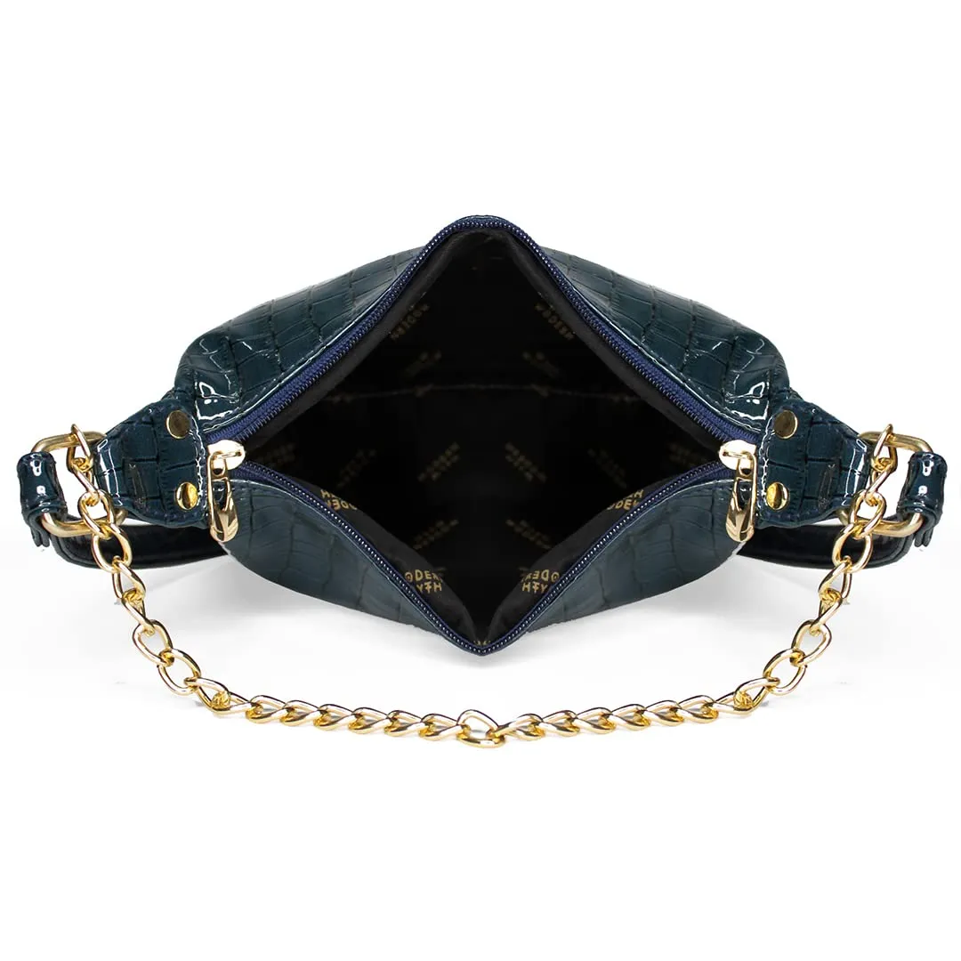 Modern Myth Chunky Chain Mini Shoulder Bag for Women & Girls - Blue Chunky