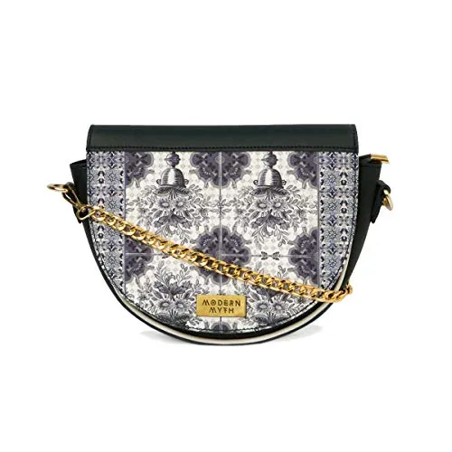 Modern Myth Persian Art Saddle Bag PU Material Printed Casual Sling Bag for Women with Blue Floral Print