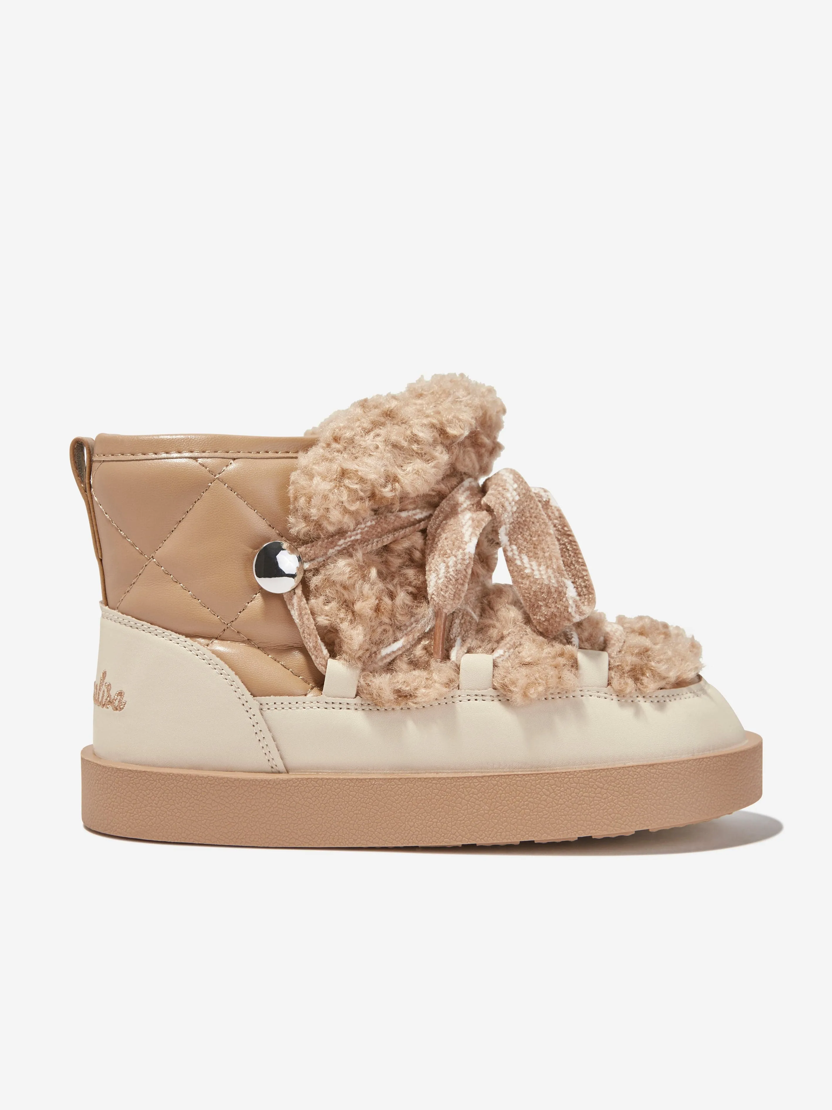 Monnalisa Girls Plush Boots in Beige