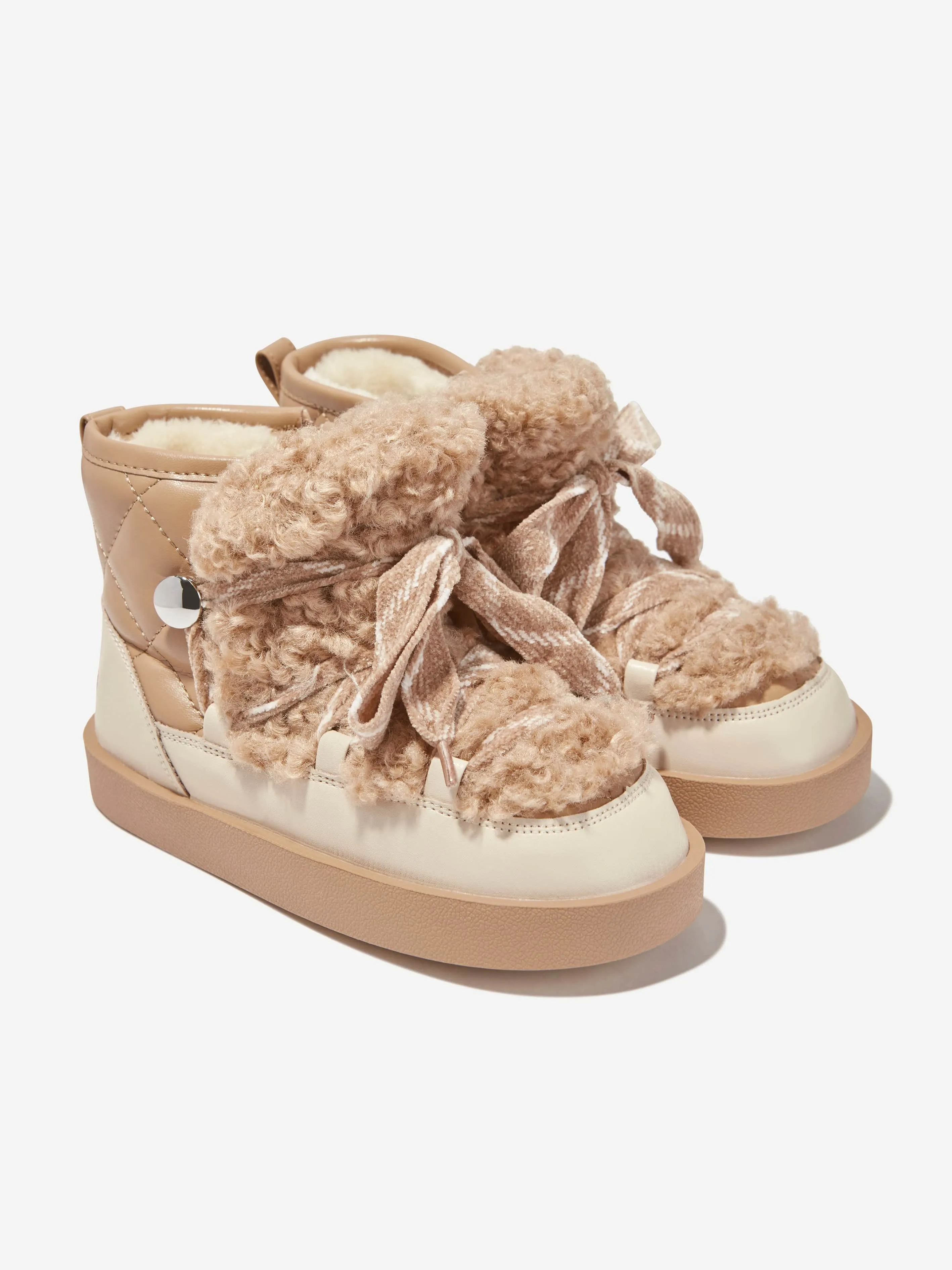 Monnalisa Girls Plush Boots in Beige