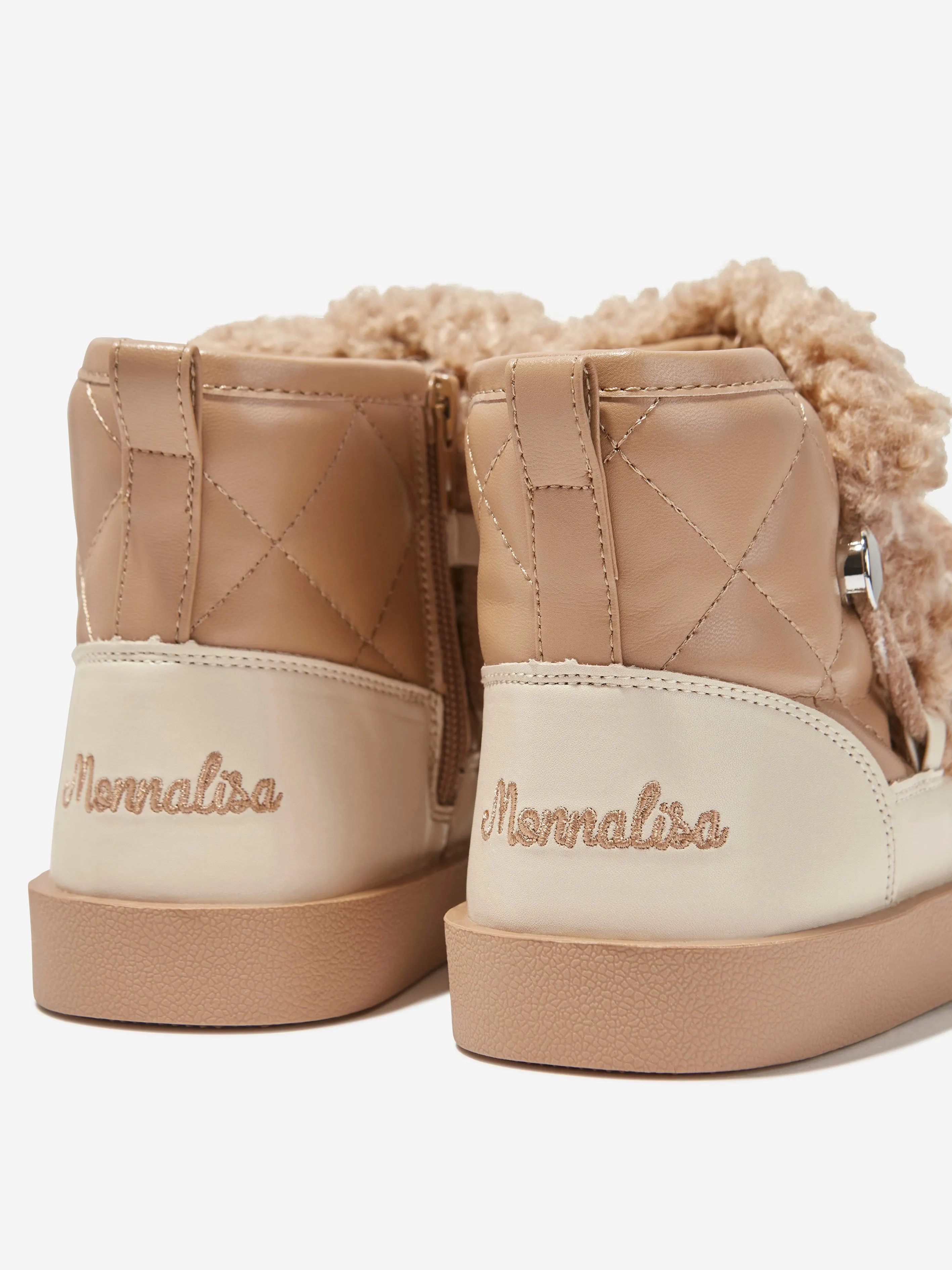 Monnalisa Girls Plush Boots in Beige