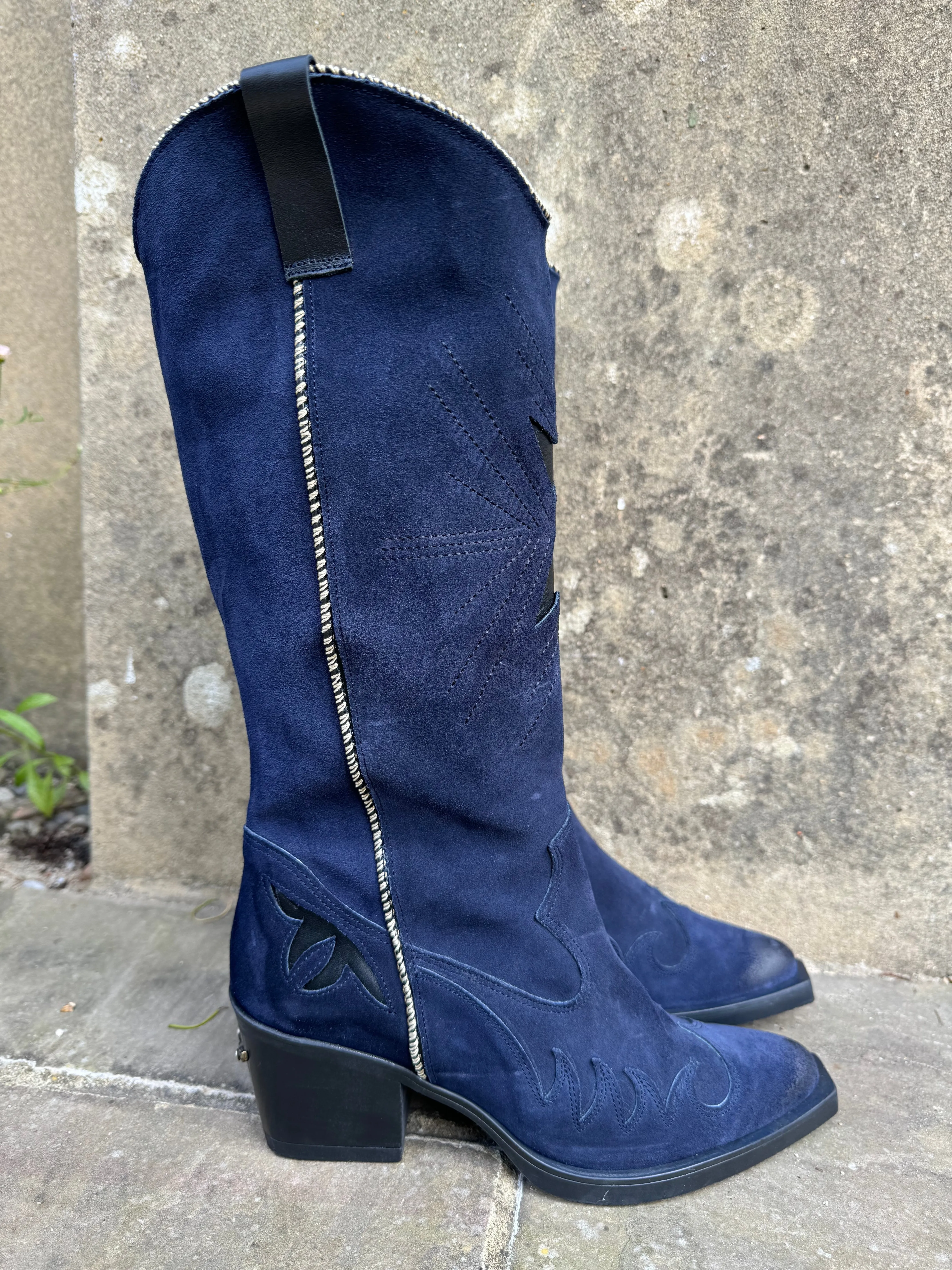 Nemonic Navy Suede Cowboy Boot