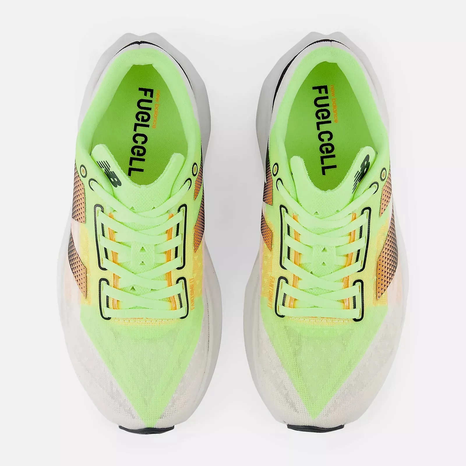 New Balance Mens Fuelcell Rebel v4 - White with bleached lime glo and hot mango (MFCXLL4)