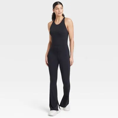 New - JoyLab Women's High Neck Flare Active Bodysuits Yoga Gym Workout Jumpsuit