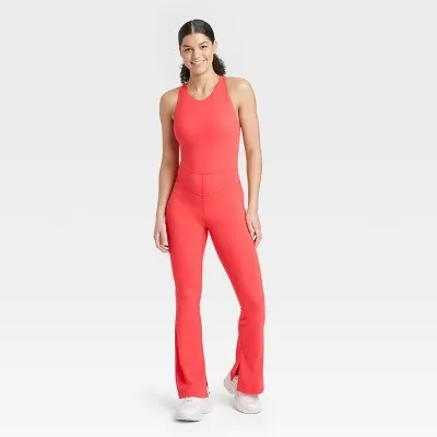 New - JoyLab Women's High Neck Flare Active Bodysuits Yoga Gym Workout Jumpsuit