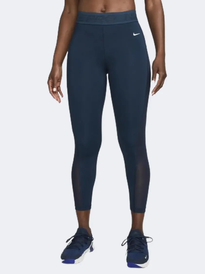 Nike Pro Df Mid Rise Women Training Tight Armory Navy/White