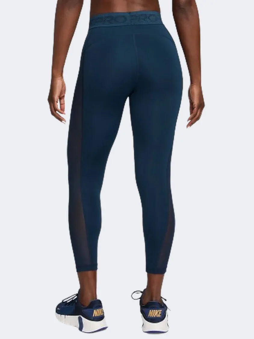 Nike Pro Df Mid Rise Women Training Tight Armory Navy/White