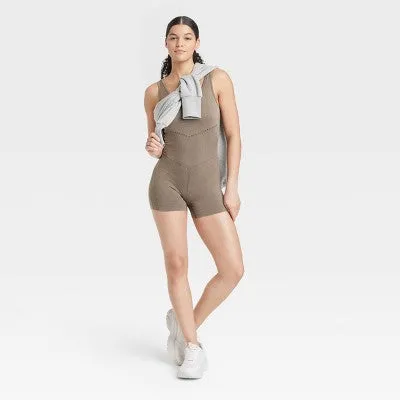 Open Box - JoyLab Women's Seamless Short Active Bodysuit Fitness Workout Yoga Rompers