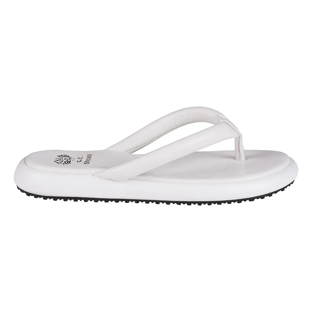 Parisa White Thong Slide Flat Sandals