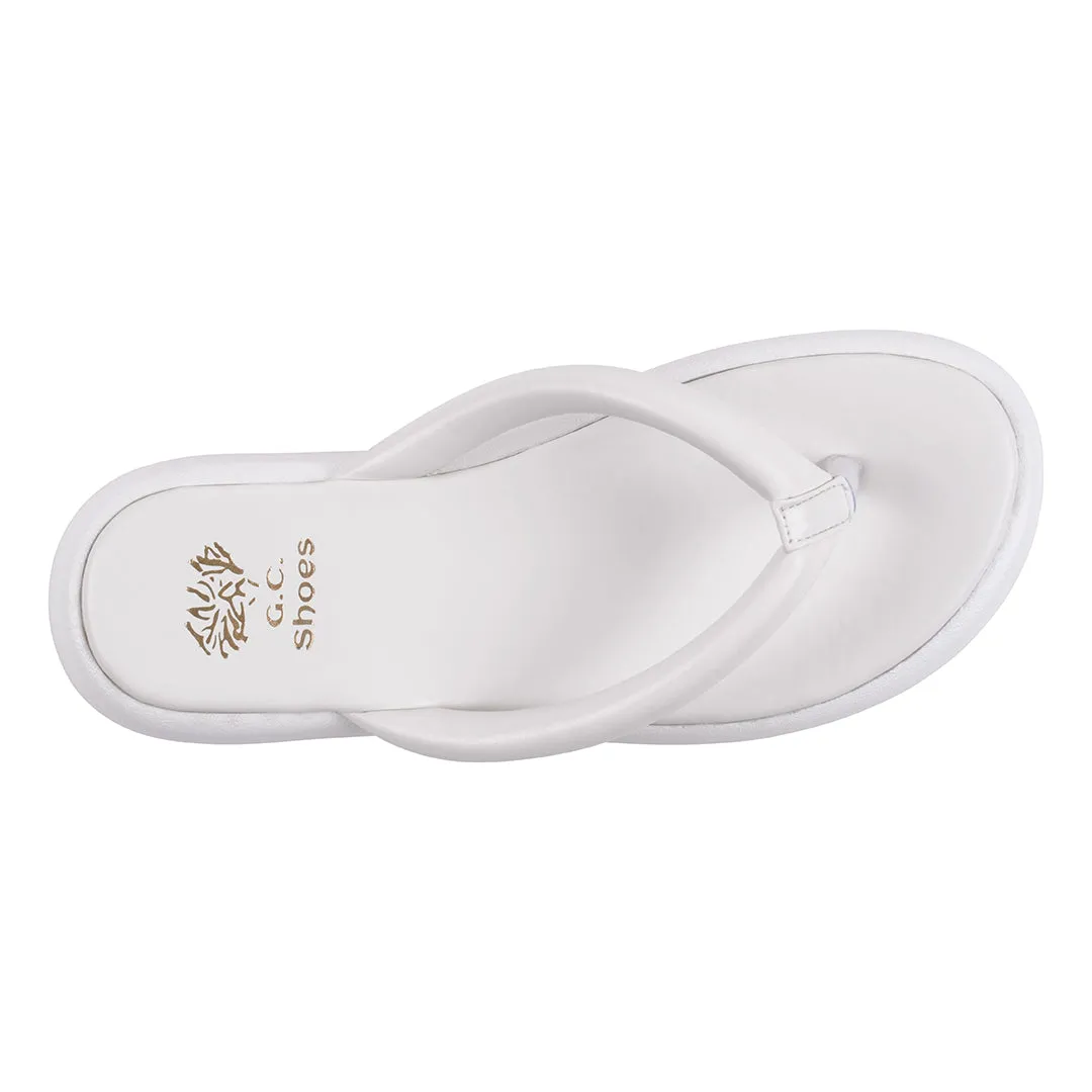 Parisa White Thong Slide Flat Sandals