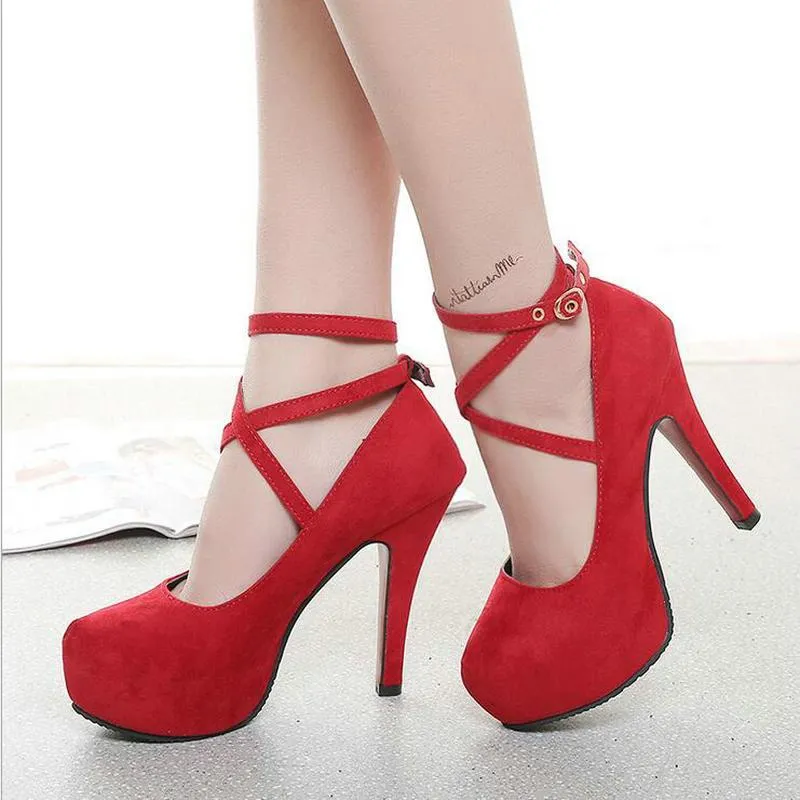 "New Fashion Trendy High-heeled Women Shoes, Pumps, Wedding Shoes, Platform, Sexy Heels, Red, Blue, Black High Heels, Suede"