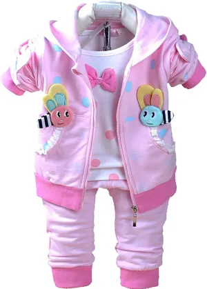 "Stylish and Cozy 3-Piece Baby Girl Hoodie Set: Ideal for 6M-4Y with Soft Cotton T-Shirt, Pants, and Sweater"