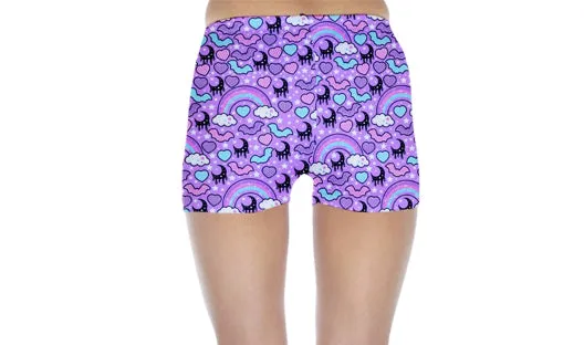 Rainbow Spooky Bats Purple Women's Fitted Shorts