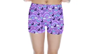 Rainbow Spooky Bats Purple Women's Fitted Shorts