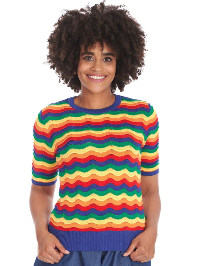 Rainbow Waves Short Sleeve Sweater by Banned Apparel